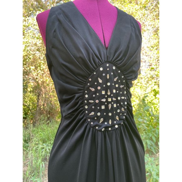 Vintage 1970s Slinky Black Dress With Glass Rhinestones S/M - Picture 14 of 16